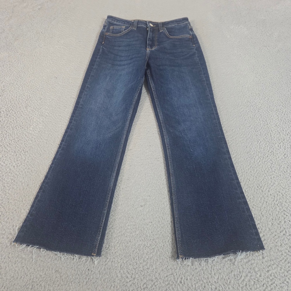 Zara Jeans Womens 4 Blue TRF High-Waisted Straight Leg Raw Hem Denim Pants Chic
